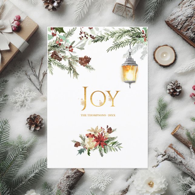 Tarjeta Festiva Dreamy Woodland Evergreen, foto de festividad (Evergreen - Wintertide Woodland Christmas Photo Holiday Card)