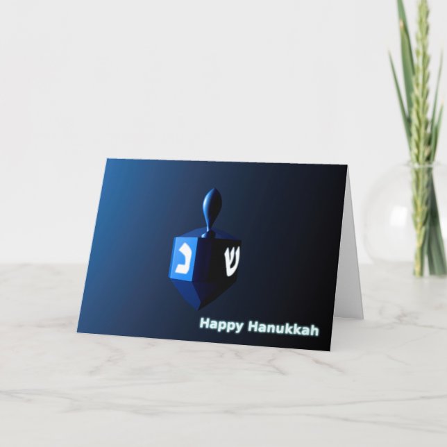 Tarjeta Festiva Dreidel azul brillante (Anverso)