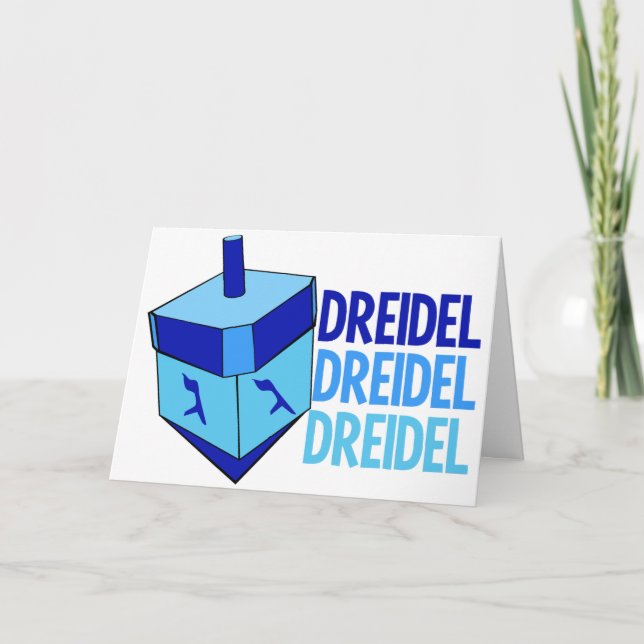 Tarjeta Festiva Dreidel Cute Blue Kids Happy Hanukkah (Anverso)