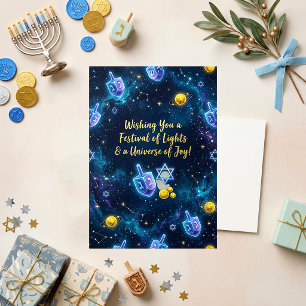 Tarjeta Festiva Dreidel de Hanukkah de la Galaxia Azul Cósmica