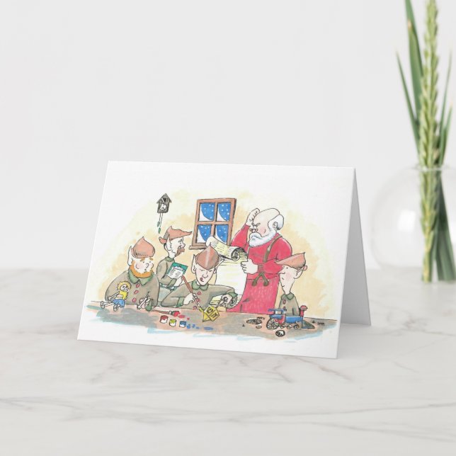 Tarjeta Festiva Dreidel en el taller de Santa (Anverso)