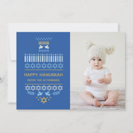 Tarjeta Festiva Dreidel Icons Hanukkah Holiday Blue Gold