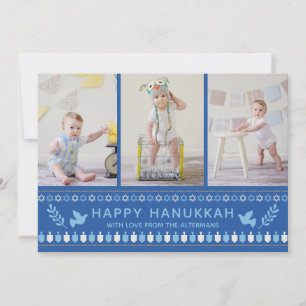 Tarjeta Festiva Dreidel Icons Hanukkah Holiday Blue Gold
