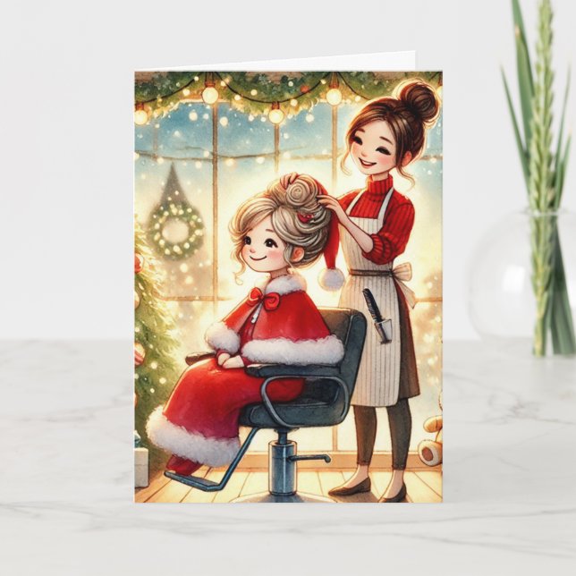 Tarjeta Festiva Dresser de pelo personalizado con Navidades de la  (Anverso)