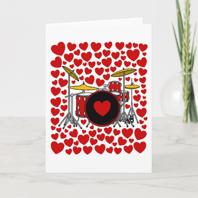 Tarjeta Festiva Drums Hearts Drummer Valentines Anniversary Card (Anverso)