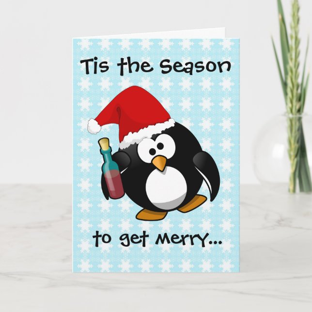 Tarjeta Festiva Drunk Penguin (Anverso)