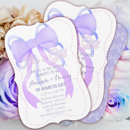Tarjeta Festiva Ducha de bebé con lazo morado 