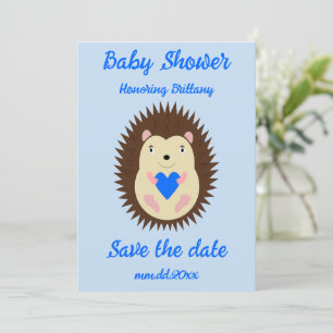 Tarjeta Festiva Ducha de Bebé Niño Azul Corazón Erizo