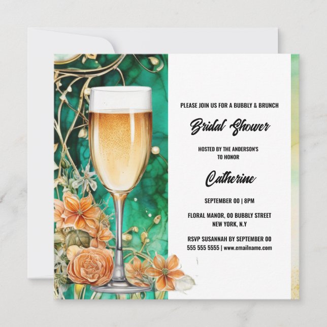 Tarjeta Festiva Ducha de novia burbujeante naranja rosa de moda ve (Anverso)