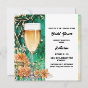 Tarjeta Festiva Ducha de novia burbujeante naranja rosa de moda ve