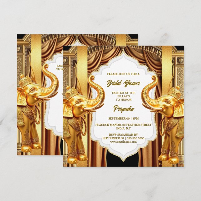 Tarjeta Festiva Ducha nupcial india elefante dorado drapos envuelt (Anverso / Reverso)