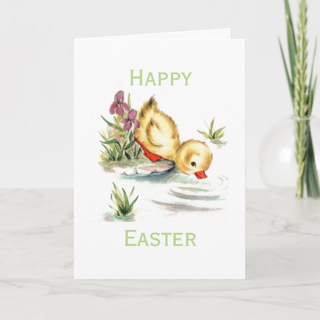 Tarjeta Festiva Duckling Retro/Vintage Easter (Anverso)