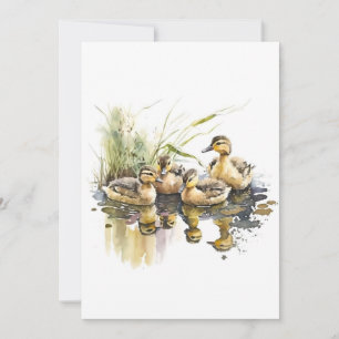 Tarjeta Festiva Ducklings Mallard En Colores De Agua