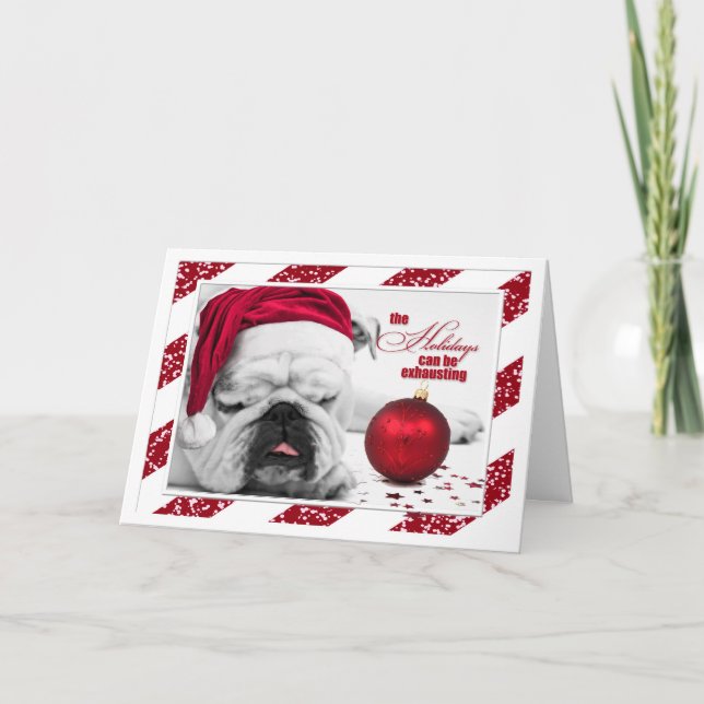 Tarjeta Festiva Duele el bulldog a través de Navidades Graciosos (Anverso)