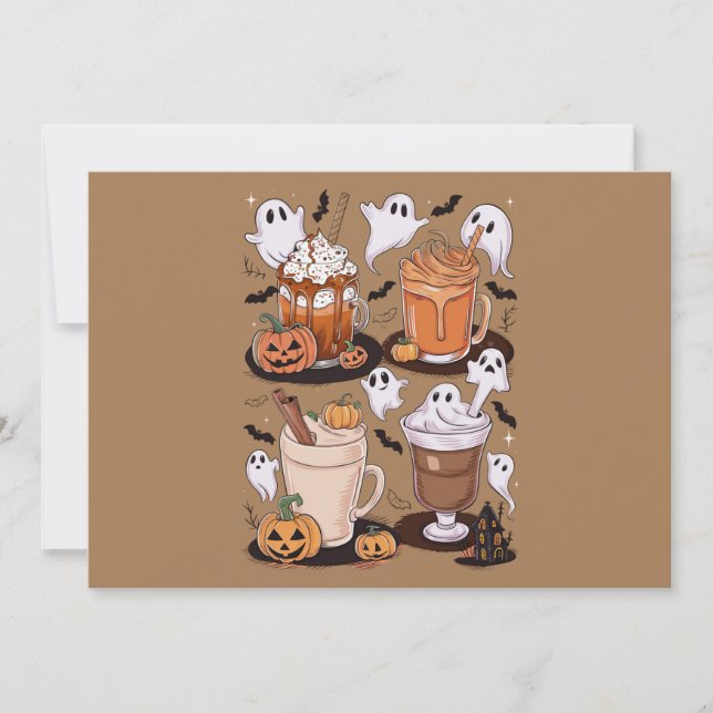Tarjeta Festiva Duelo de café de Halloween Cute Cae Café helado Lo (Anverso)
