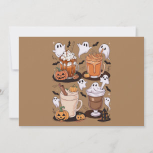 Tarjeta Festiva Duelo de café de Halloween Cute Cae Café helado Lo