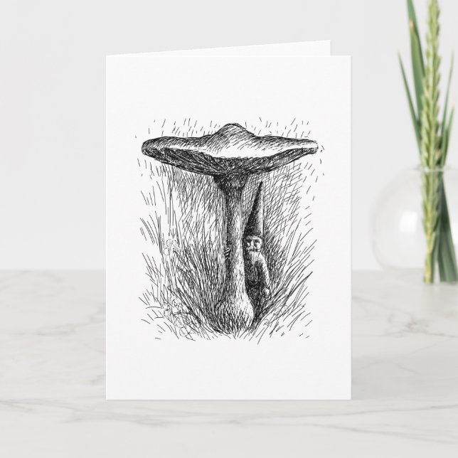Tarjeta Festiva Duende de Nisse detrás de un Toadstool (Anverso)