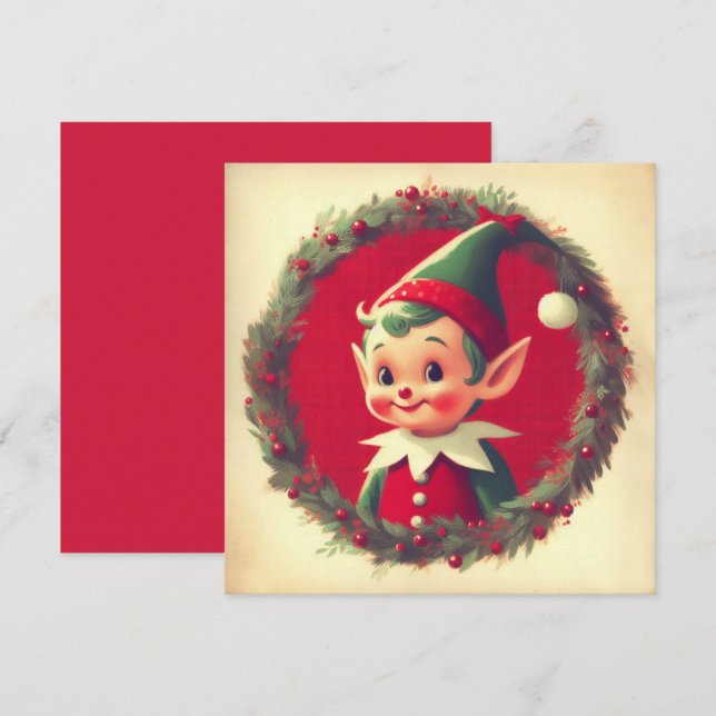 Tarjeta Festiva Duende Navideño Vintage Retro Xmas (Anverso / Reverso)