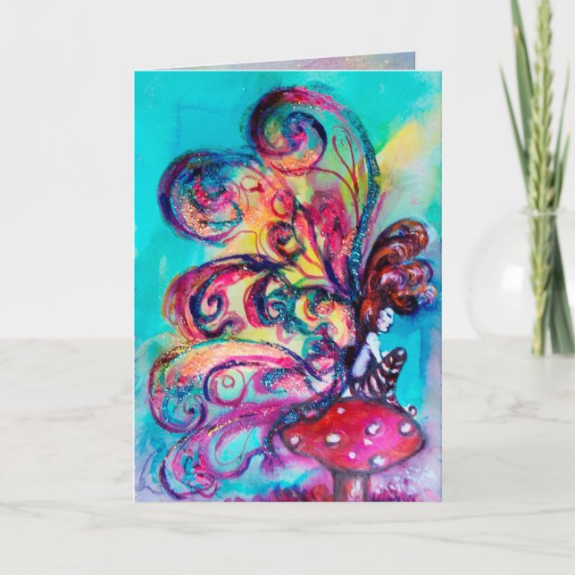 Tarjeta Festiva Duende pequeño de hongos (Anverso)