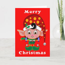 Tarjeta Festiva Duende rojo del casquillo