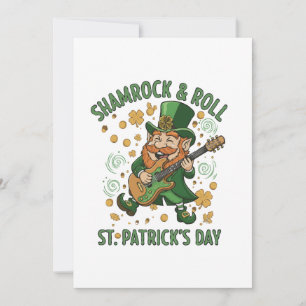 Tarjeta Festiva Duende Shamrock & Roll Divertido Día de San Patr