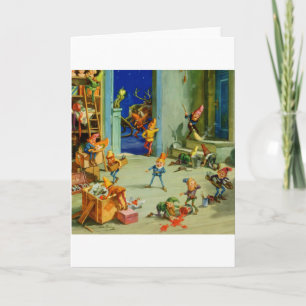 Tarjeta Festiva Duendes de s de Santa 'que trabajan en su taller