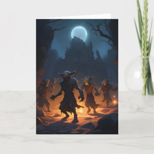Tarjeta Festiva Duendes salen a la luz de la luna en Halloween