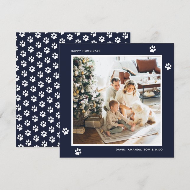 Tarjeta Festiva Dueño de perro azul ve foto moderna (Anverso / Reverso)