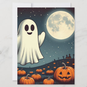 Tarjeta Festiva Dulce arte de Halloween de fantasmas y calabazas v