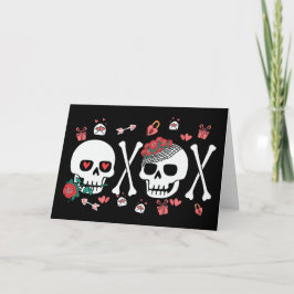 Tarjeta Festiva Dulce Cráneo Valloween San Valentín XOXO