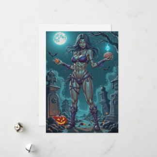 Tarjeta Festiva Dulce de Halloween o Novia Zombi con Cerebros
