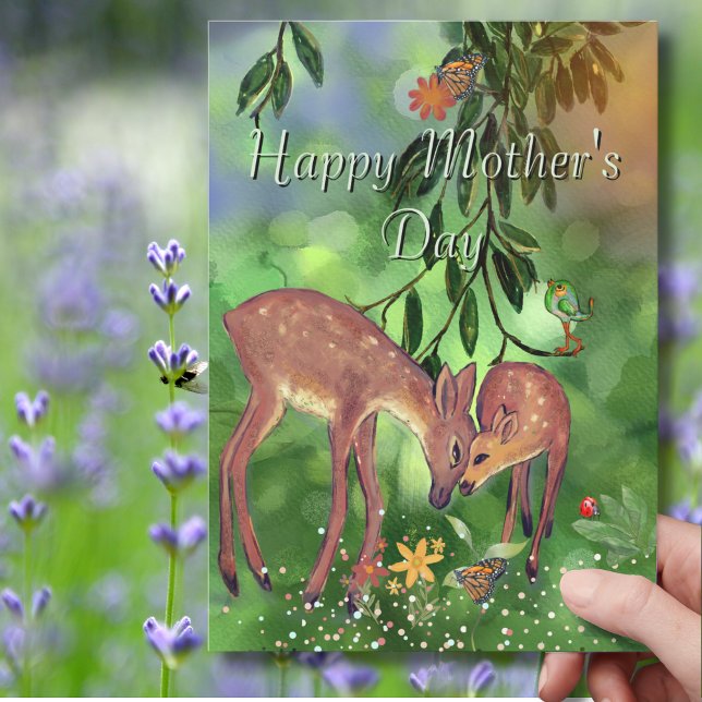 Tarjeta Festiva Dulce Día de la Madre de los Deer de Woodland (Sweet Woodland Deer Mother's Day Holiday Card)