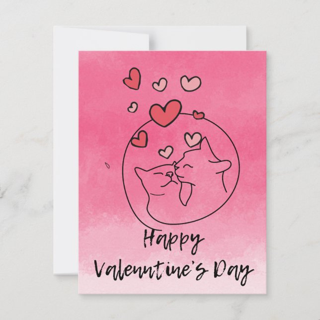 Tarjeta Festiva Dulce Día de San Valentín de Gato (Anverso)