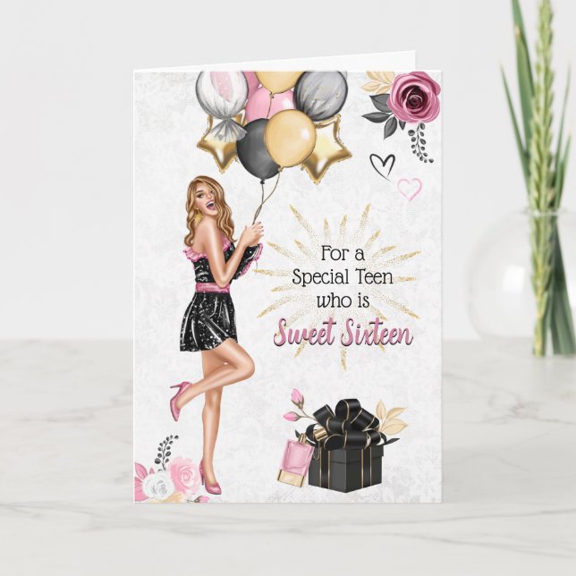 Tarjeta Festiva Dulce Dieciséis Chicas Feliz Cumpleaños Card (Anverso)