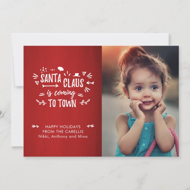 Tarjeta Festiva Dulce Diversión Santa Claus se acerca Foto manuscr (Anverso)