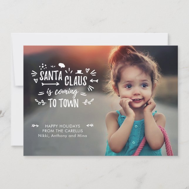 Tarjeta Festiva Dulce Diversión Santa Claus se acerca Foto manuscr (Anverso)