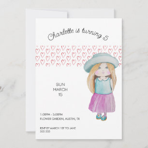 Tarjeta Festiva Dulce Doll Watercolor Pintado a mano