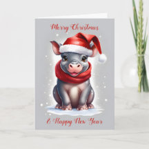 Dulce dulce Hippopótamo Santa Hat Año Nuevo