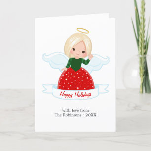 Tarjeta Festiva Dulce familia de ángel felices fiestas foto