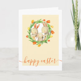 Tarjeta Festiva Dulce Familia De Conejo De Pascua Y Flor