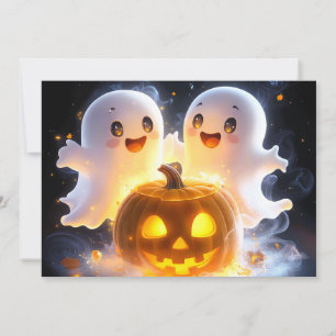 Tarjeta Festiva Dulce familia de fantasmas Halloween calabaza noch