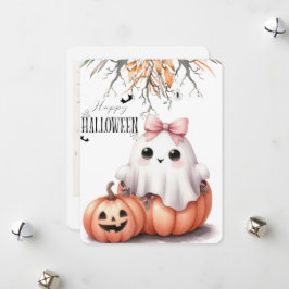Tarjeta Festiva Dulce Fantasma Calabaza Murciélago Halloween