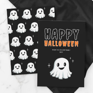 Tarjeta Festiva Dulce Fantasma Naranja y Negro Espeluznante Feliz 