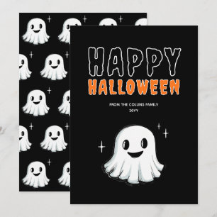 Tarjeta Festiva Dulce Fantasma Naranja y Negro Espeluznante Feliz 