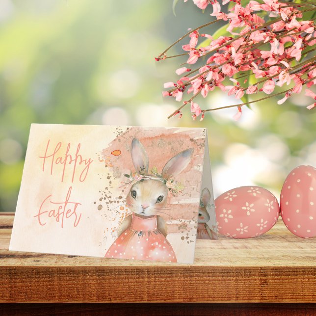 Tarjeta Festiva Dulce Floral acuarela Semana Santa Feliz Pascua (Sweet Floral Watercolor Easter Bunny Happy Easter Holiday Folded Card)