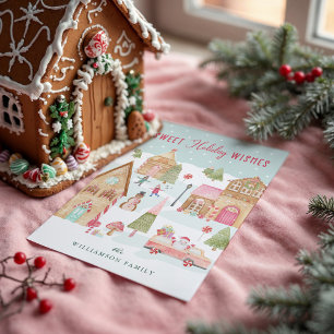 Tarjeta Festiva Dulce Holiday Wishes Gingerbread Candy Town