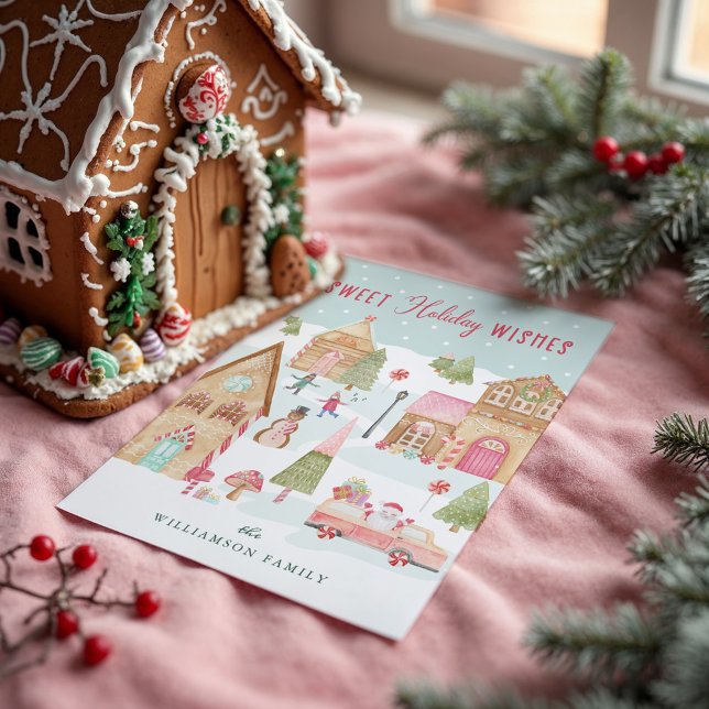 Tarjeta Festiva Dulce Holiday Wishes Gingerbread Candy Town (Sweet Holiday Wishes Gingerbread Candy Town)