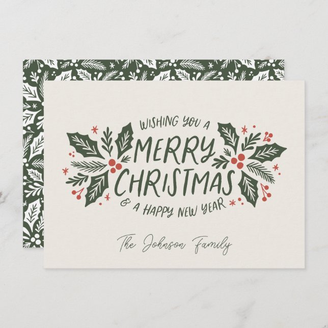 Tarjeta Festiva Dulce Holly Berry Navidades Evergreen no foto (Anverso / Reverso)