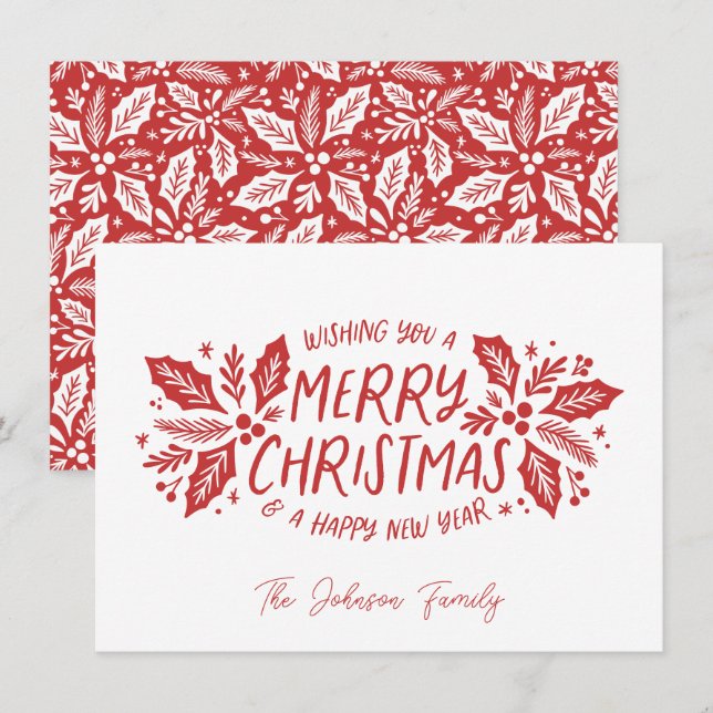 Tarjeta Festiva Dulce Holly Greenery Navidades Red (Anverso / Reverso)