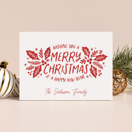 Tarjeta Festiva Dulce Holly Greenery Navidades Red